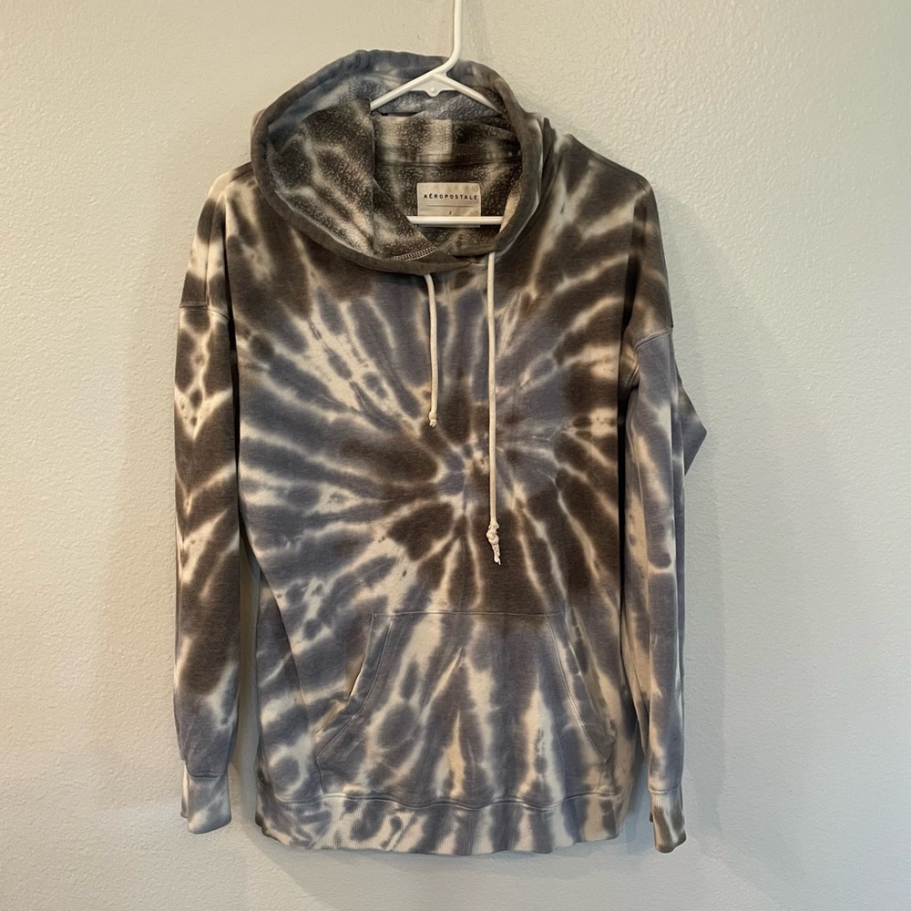 Aeropostale tie dye gray, blue and white hoodie size small